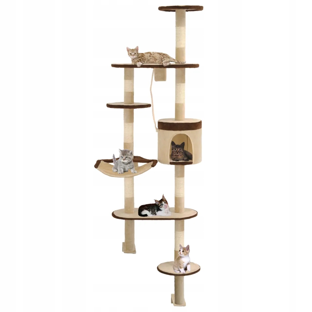Levně vidaXL Nástěnné škrabadlo pro kočky sisalové sloupky 194cm béžovohnědé