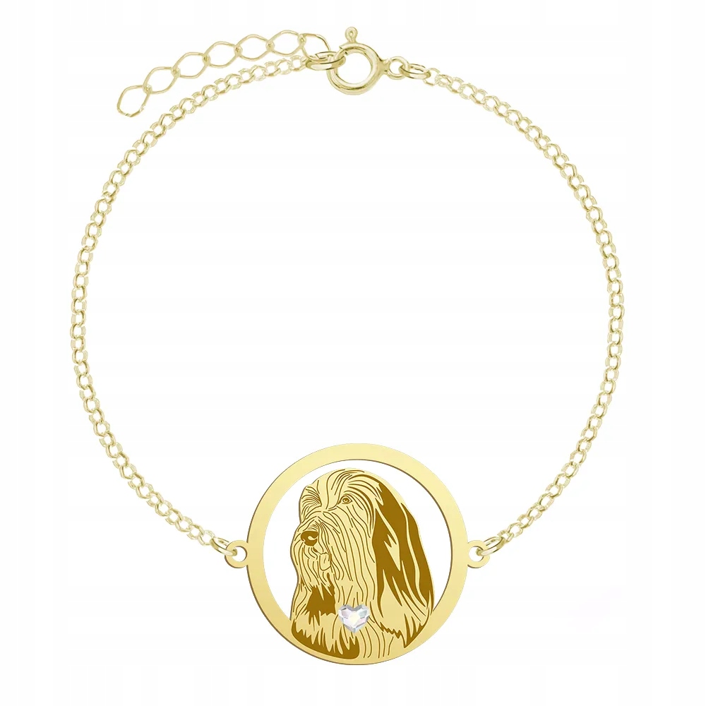 Zlatý náramek s psem Bearded Collie 925 Šperky Dárek Gravírování Bonus