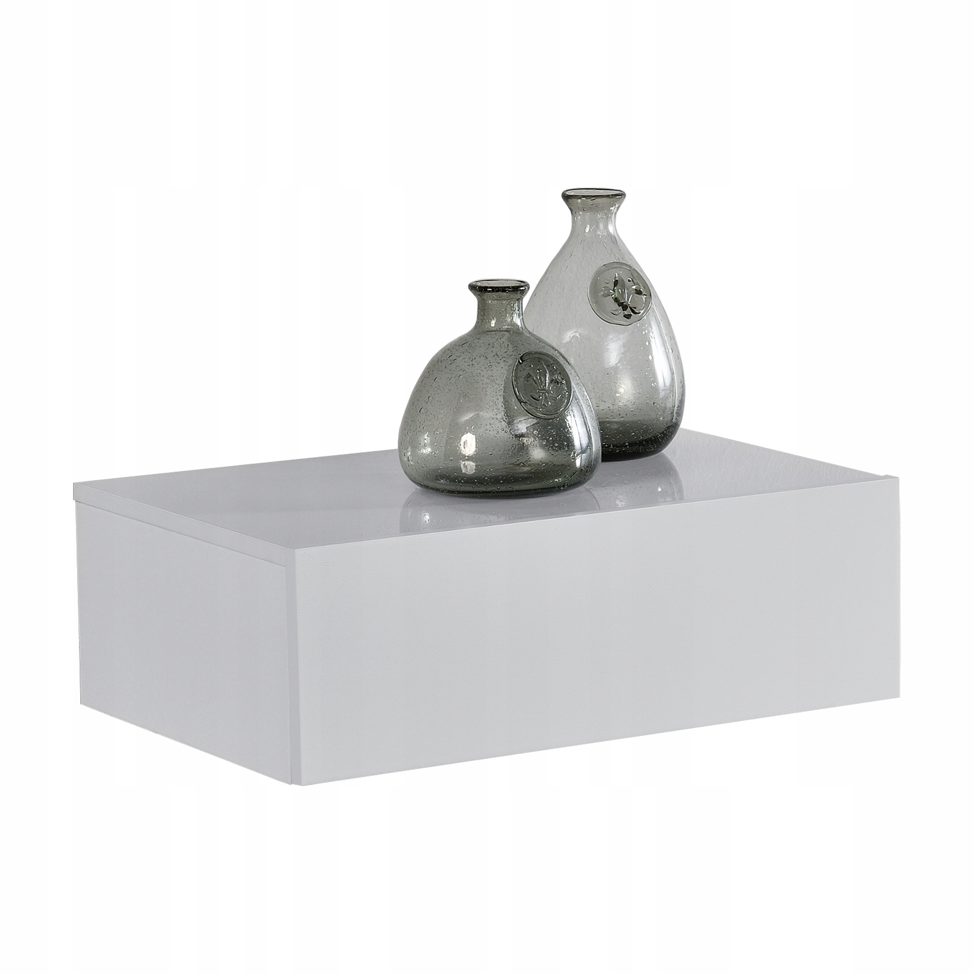 Nástěnná police Oslo s zásuvkou 46x30x15 cm, bílá, vysoký lesk