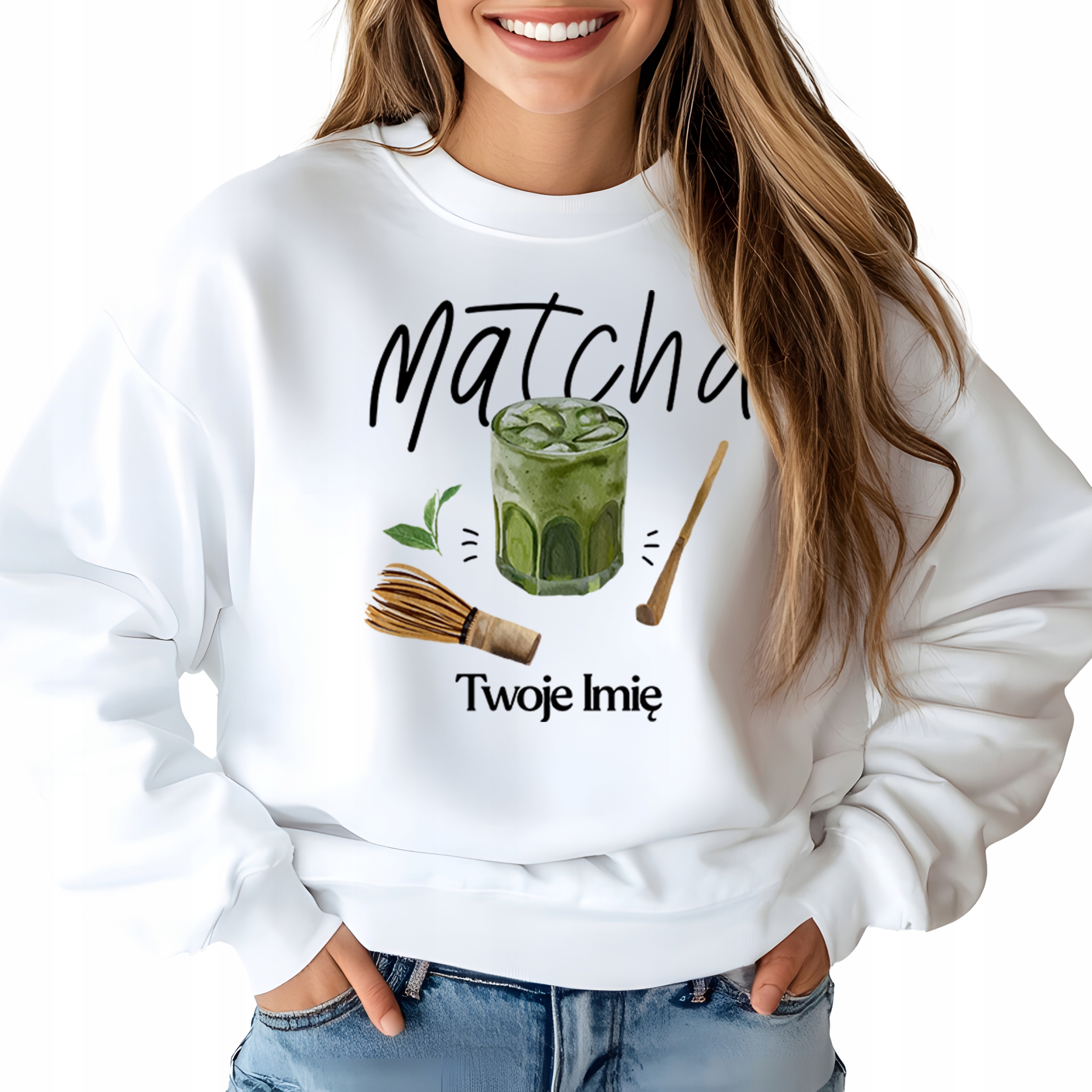Mikina Bílá pro milovnici zeleného čaje Matcha Vaše jméno M