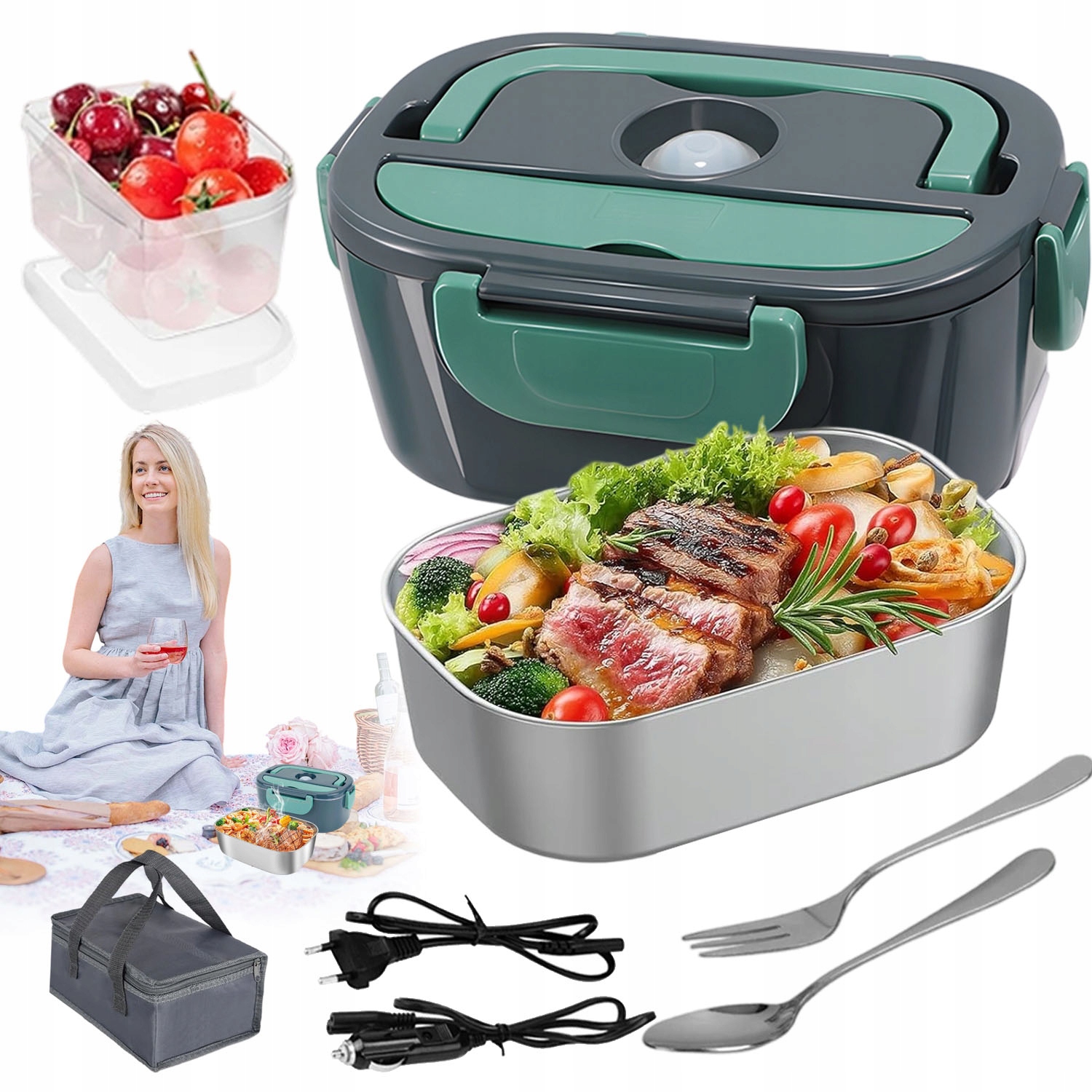 Elektricky Vyhřívaný Zelený Přenosný Obědový Box Se Rychle Zahřeje