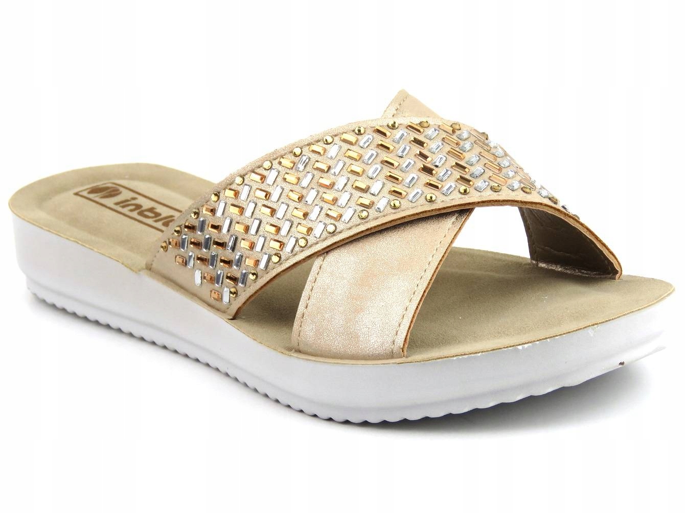 

Klapki Damskie Inblu BM-61 Błyszczące Miękkie Beż