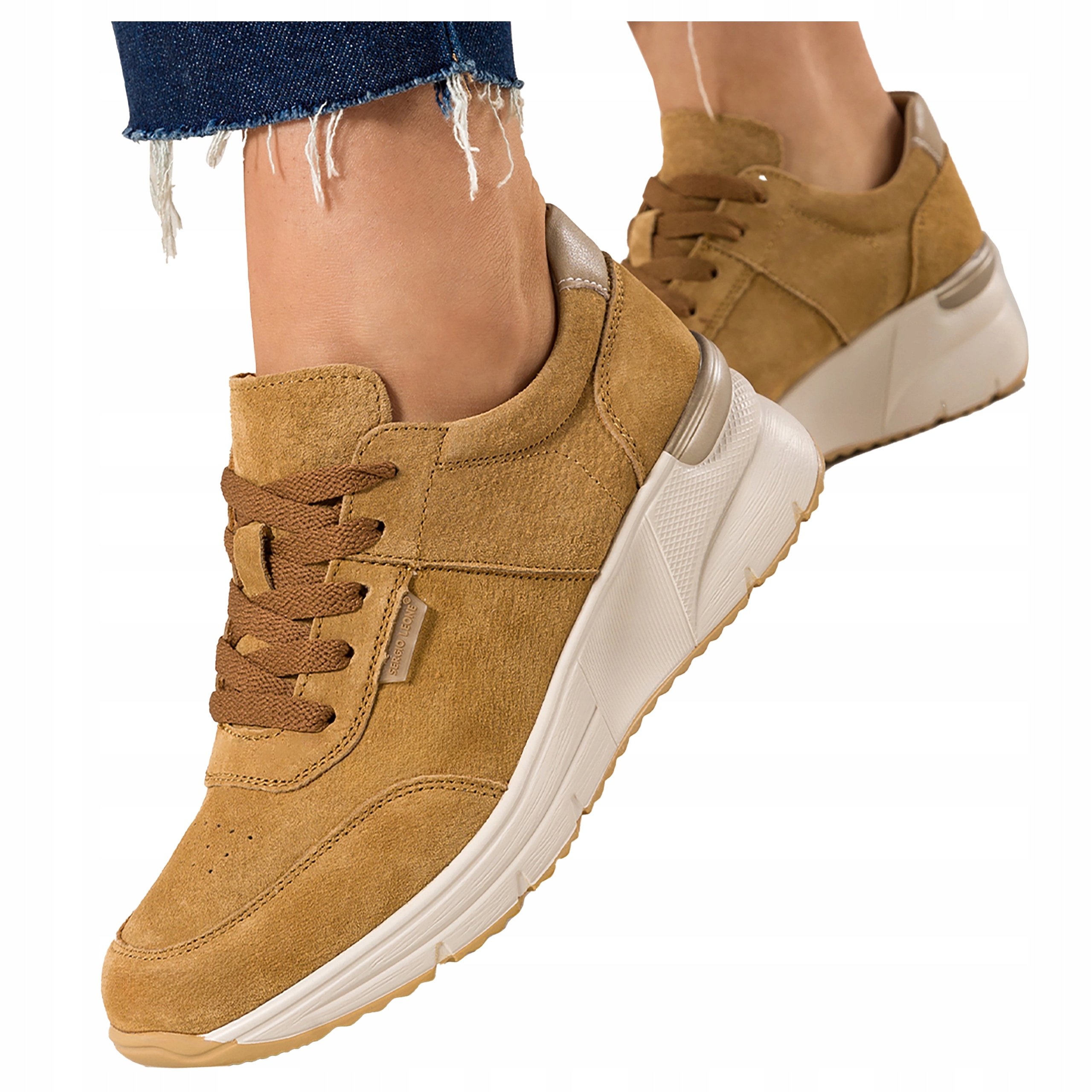 Dámské kožené tenisky Camelové na klínku, šněrovací, sportovní, velikost 39