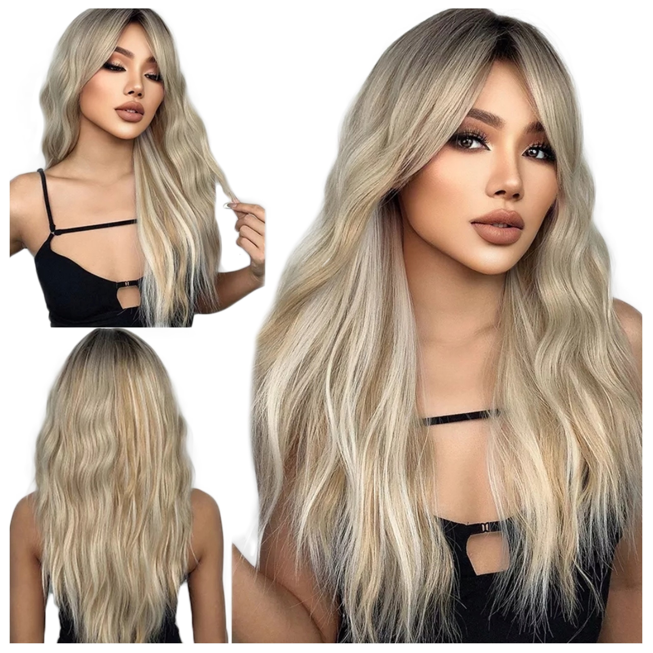 

Peruka Blond Ombre grzywka włosy Jak Naturalne