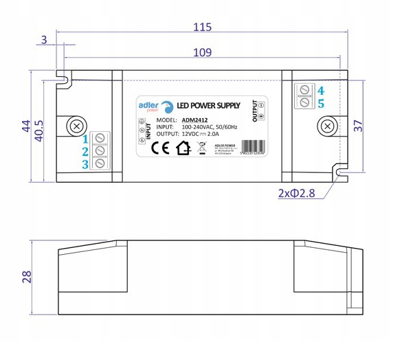 Zasilacz do TAŚM LED 12V 24W 2A ADM2412 ADLER EAN (GTIN) 5902135123546