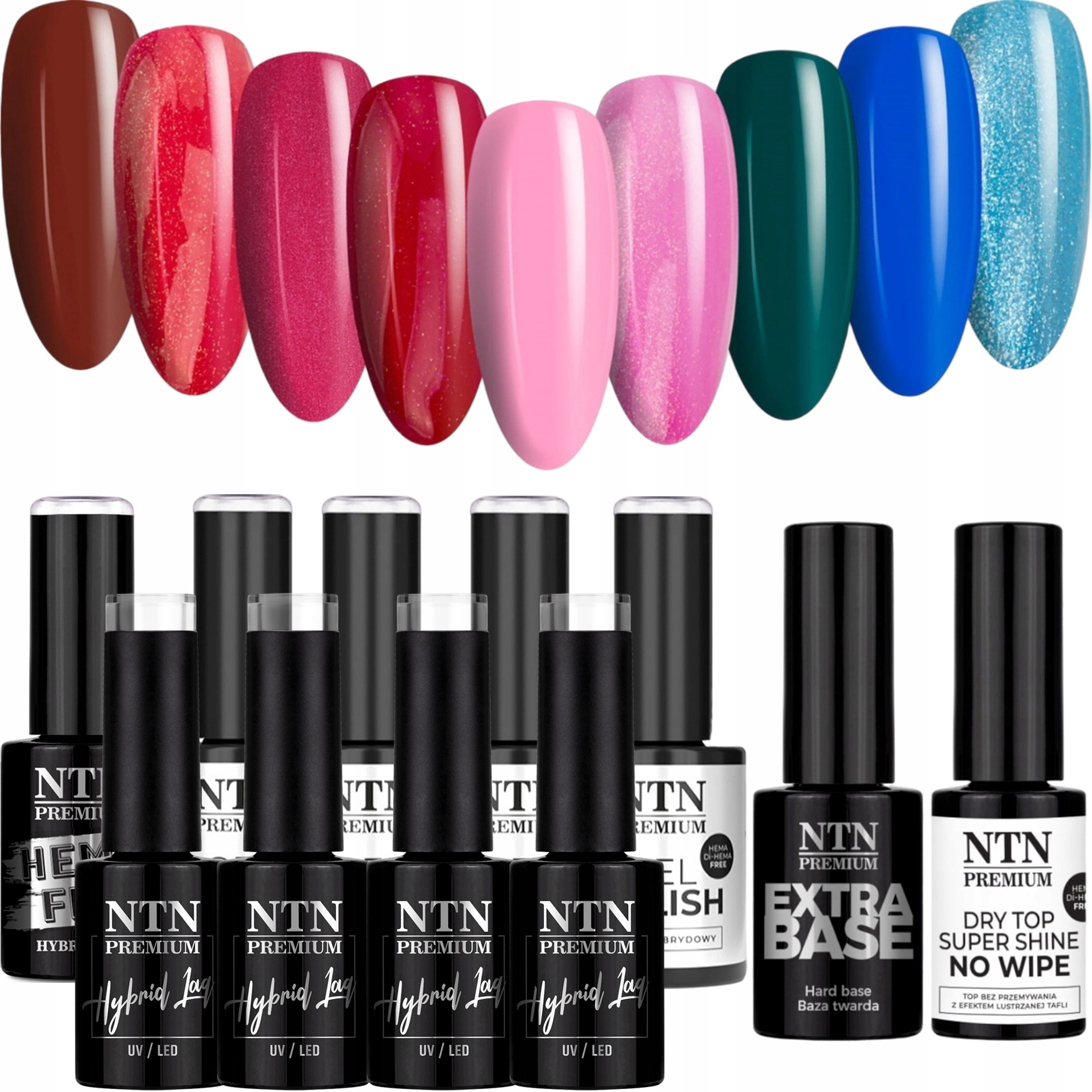 9x Lakier Hybrydowy Ntn Springtime Selfie Collection Baza Top Zestaw