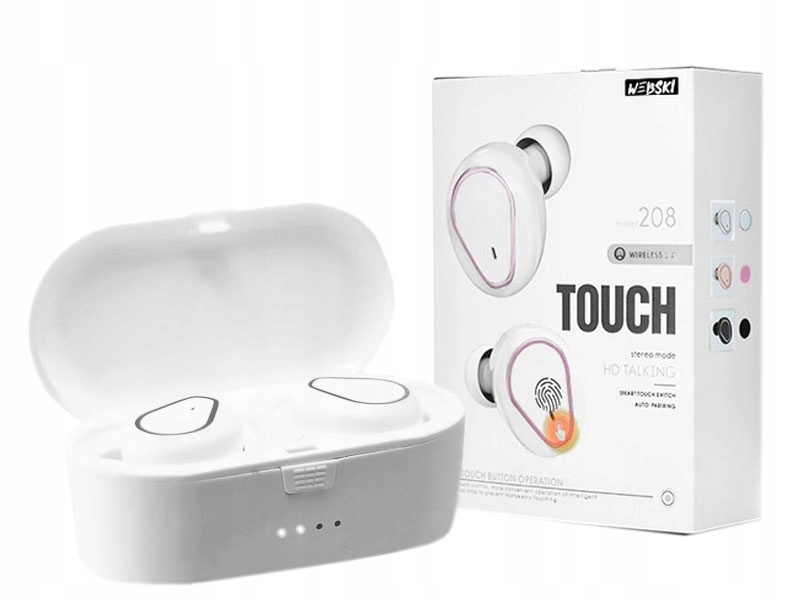 Słuchawki bluetooth 208-TWS z power bankiem i pudełkiem White