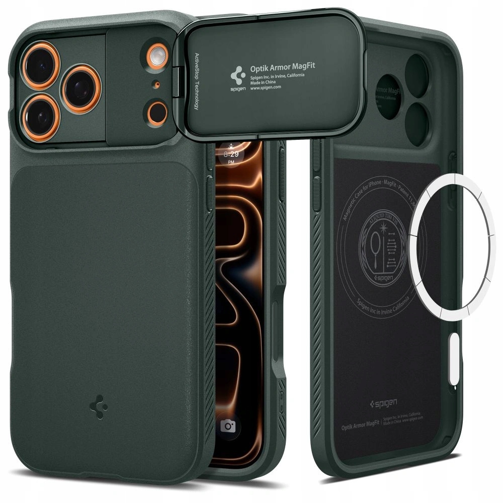 Pouzdro Spigen Optik Armor MagSafe pro iPhone 17 Pro zelené