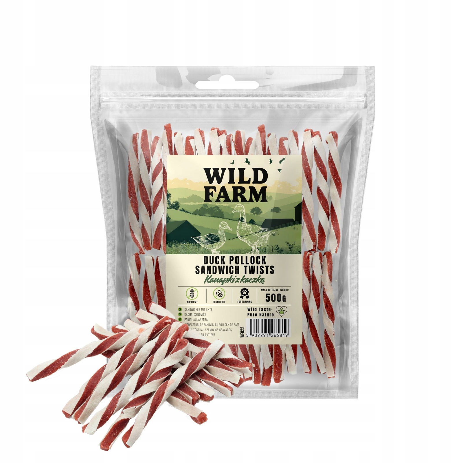 Levně Wild Farm Sendvič s kachnou 500 g Psí Pamlsek