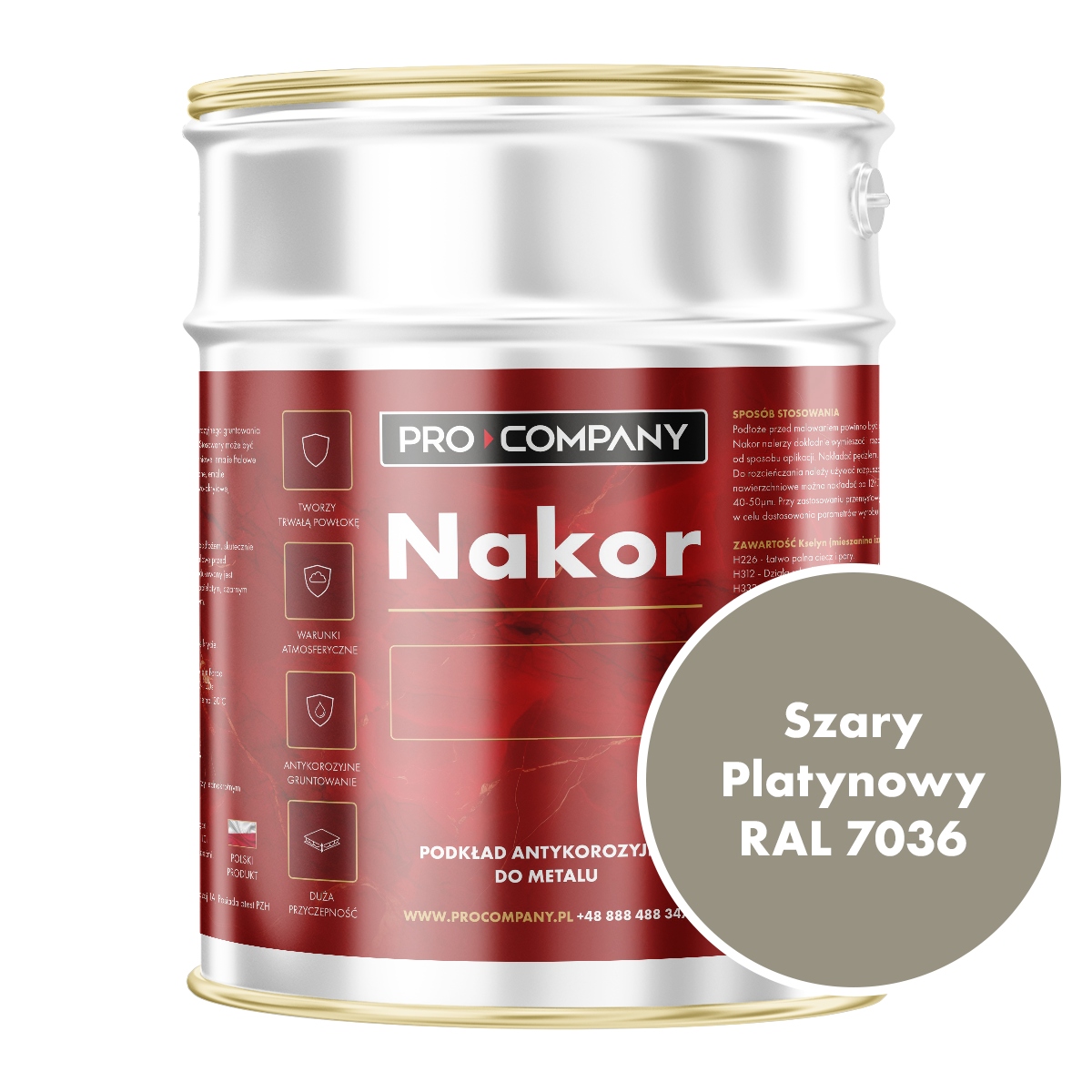 Nakor Szybkoschnący podkład antykorozyjny 5l Szary Platynowy Ral 7036