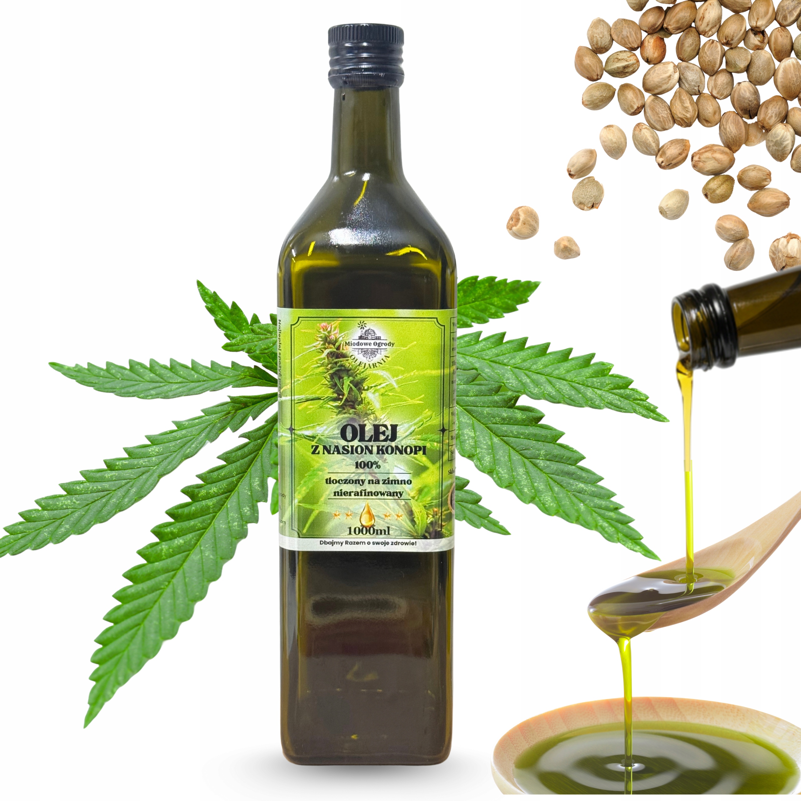 Levně Konopný olej 1000 ml lisovaný za studena, přírodní, nerafinovaný