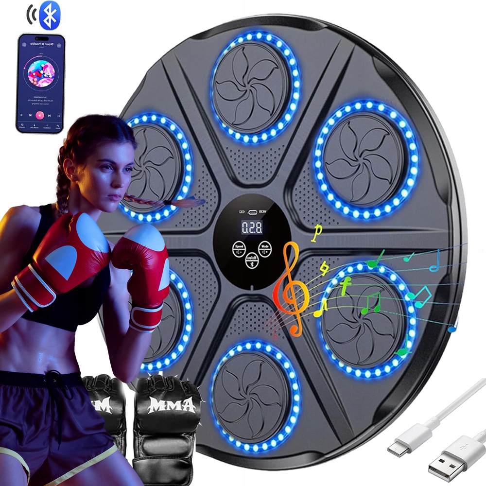 Muzyczna Maszyna Do Boksu Tarcza Bokserska Bluetooth 12 Trybów Z Rękawice