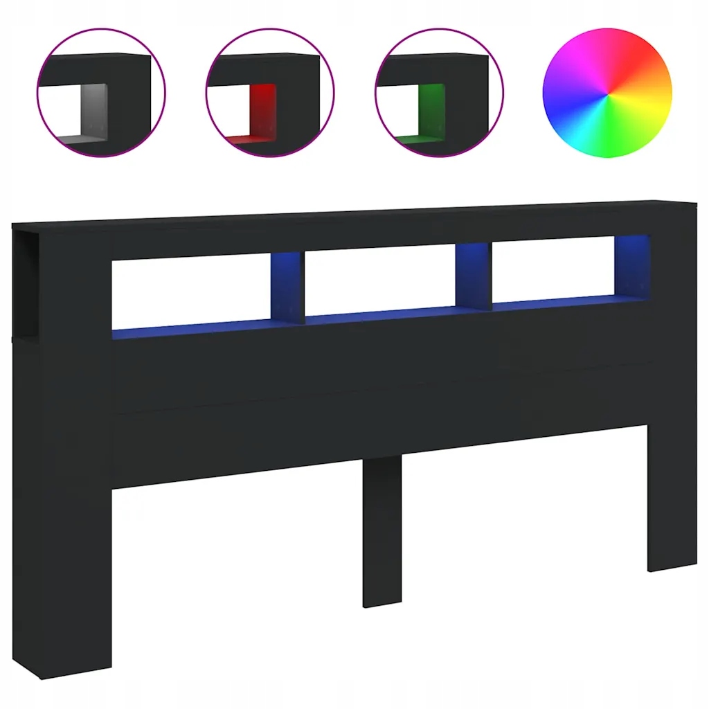 Černá Led opěrka hlavy s nastavitelným osvětlením, 200 x 18,5 x 103,5 cm