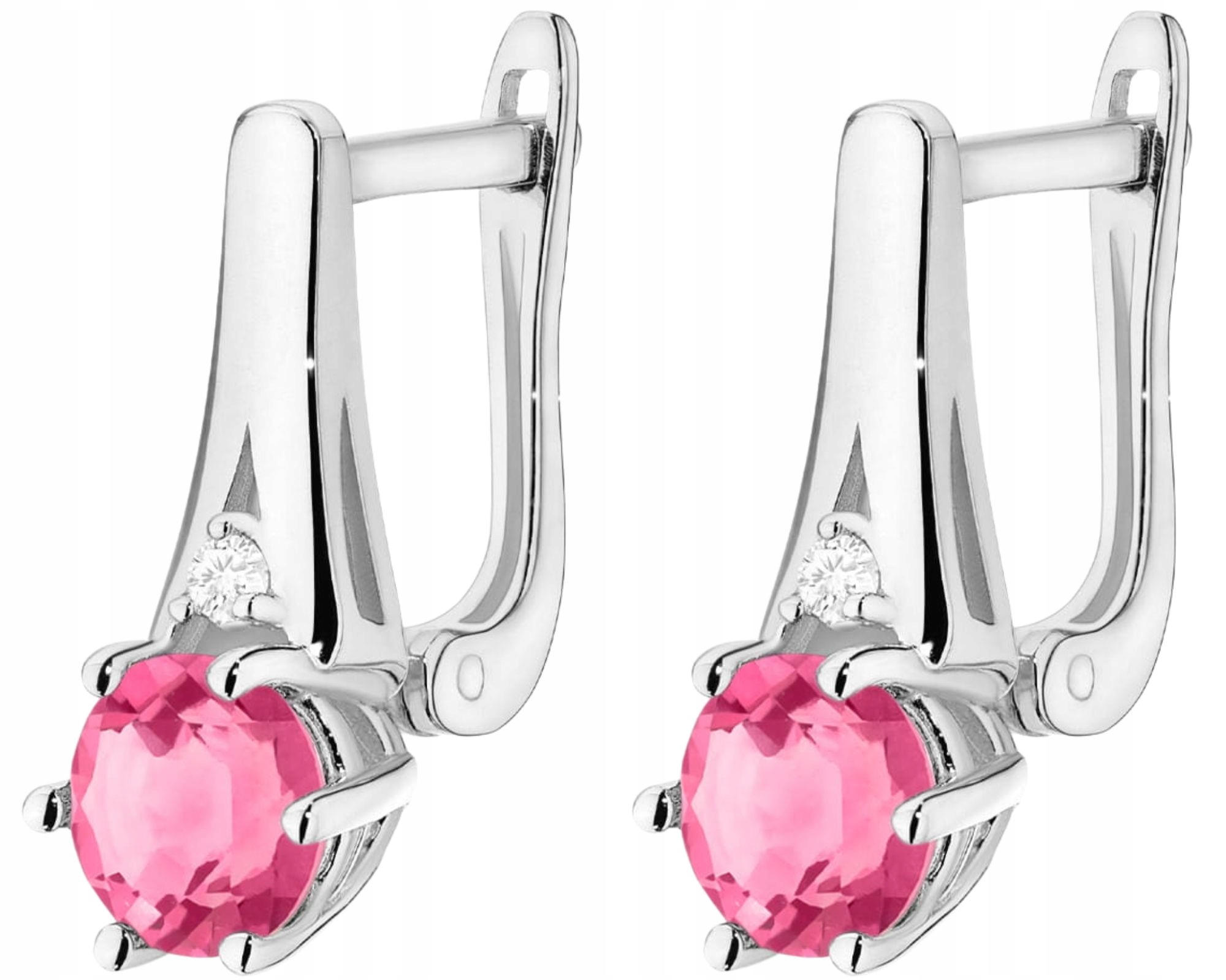 Bílé Zlato Náušnice S Růžovým Topazem A Diamanty Zlato 585 14K Dárek