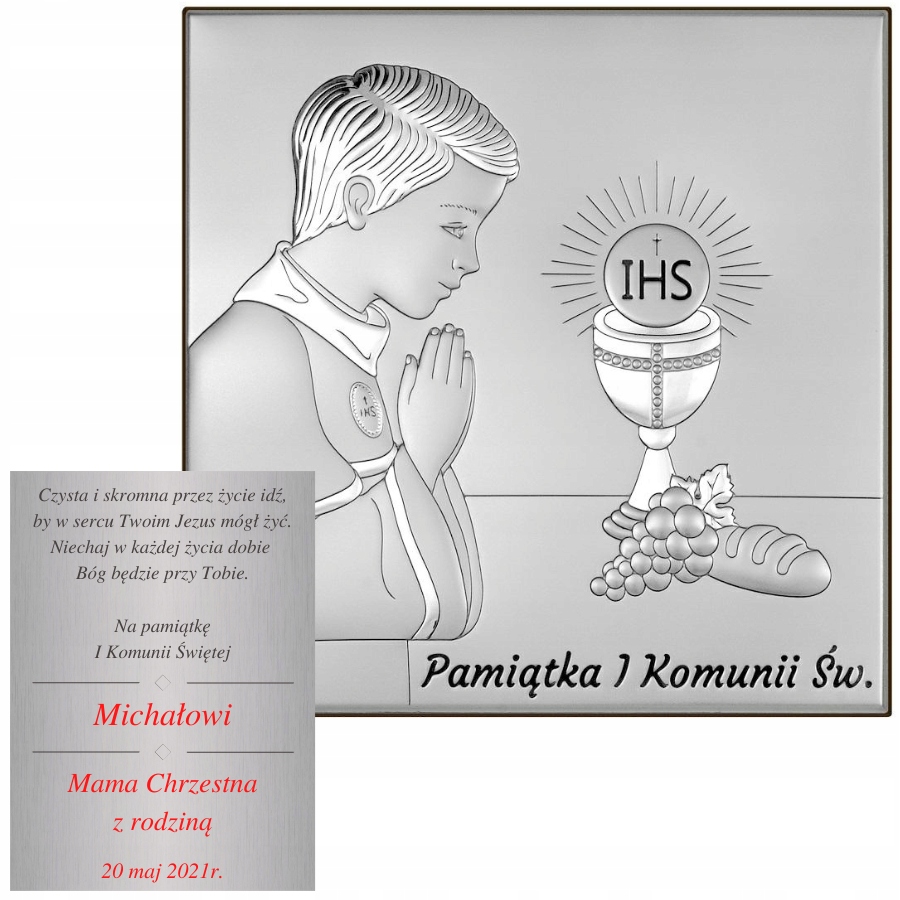 Obrázek suvenýr a svaté přijímání-chlapec 16 x 16cm