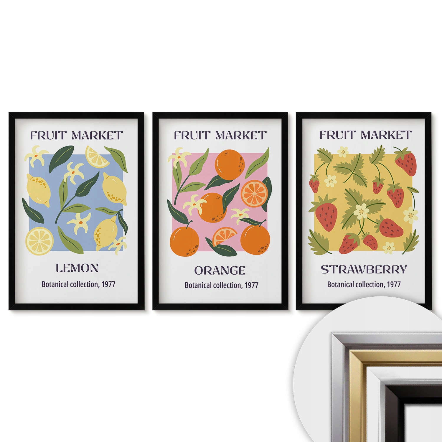 Triptych Sada 40x60 obrazů na zeď Ovocné citronové postery jahody