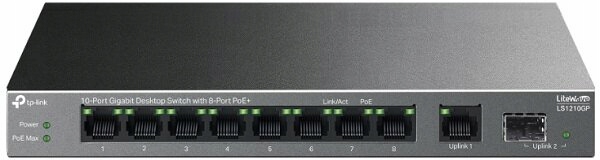TP-Link LS1210GP Switch 1x Glan, 8x Glan s PoE+, 1x Sfp, 61W