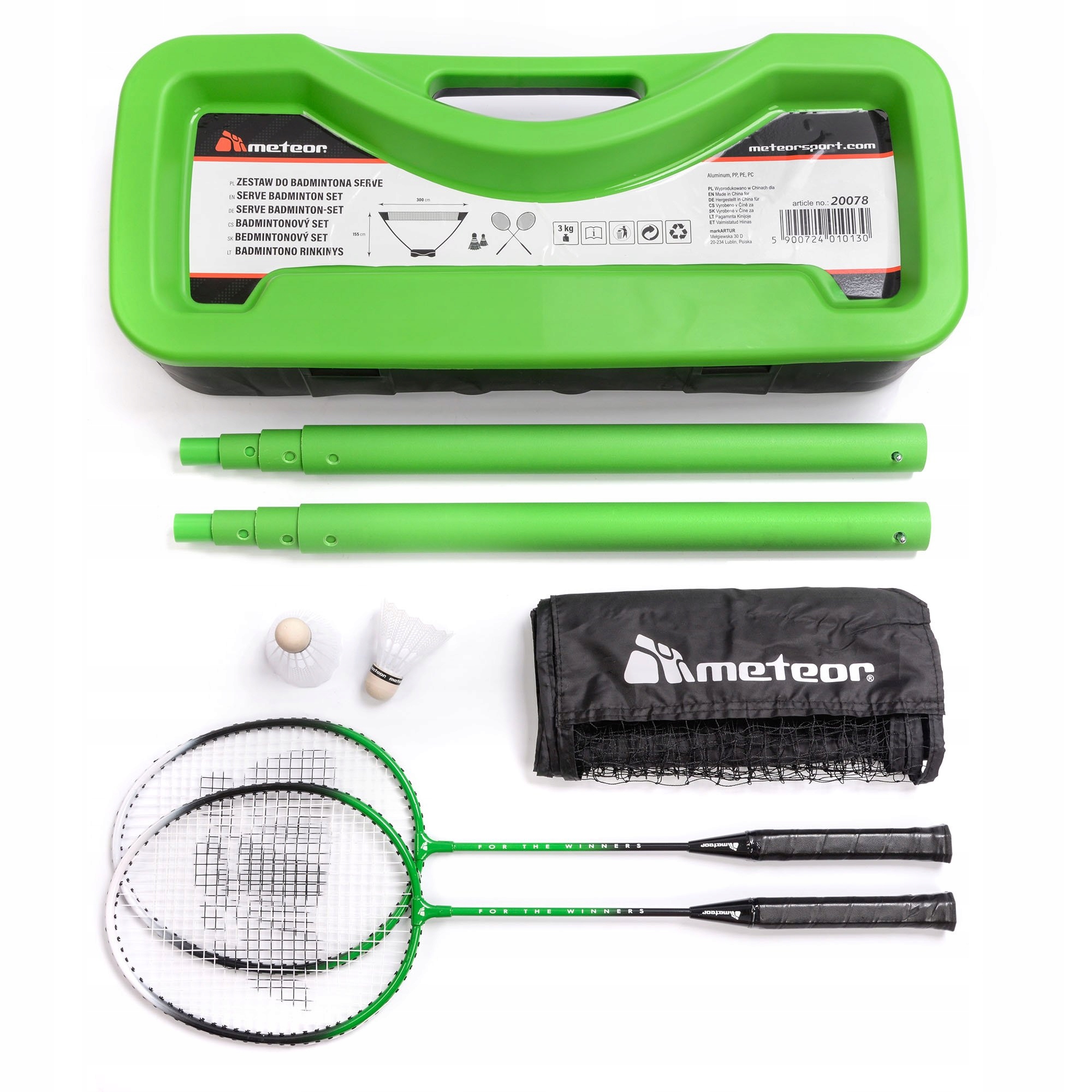 Zestaw do badmintona 2 rakietki siatka 2 lotki słupki w walizce Meteor