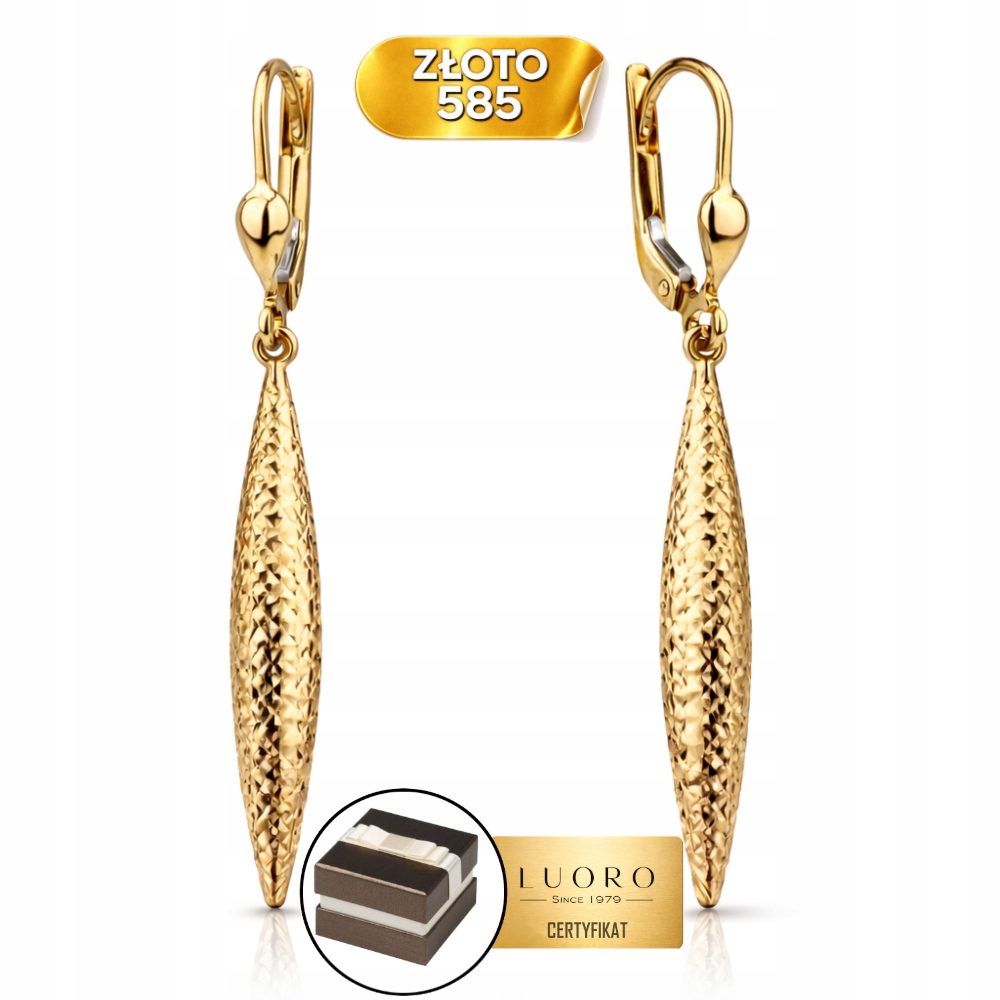 Náušnice Zlaté 585 14K Diamantové Dlouhé Rampouchy Žluté Anglické Zapínání