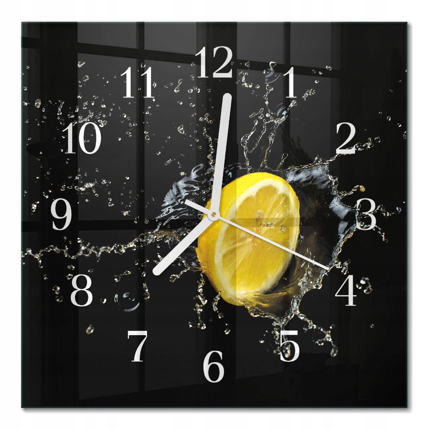 Čtvercový nástěnný skleněný hodinový stroj pro moderní interiéry, citron, 30 x 30 cm