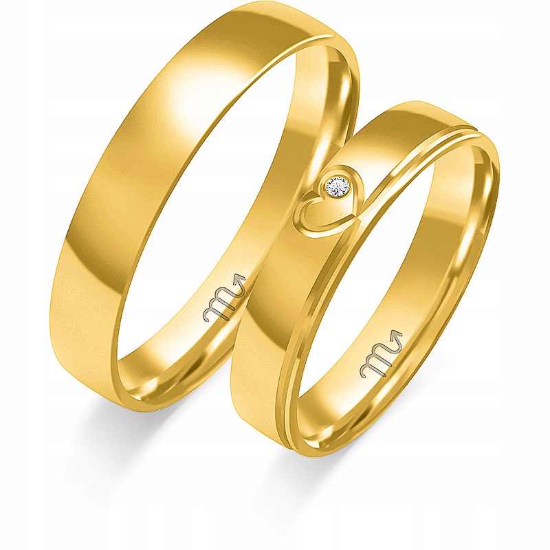 Zlaté 14K Snubní Prsteny Srdce Se Zirkonem Šířka 4mm Bezšvové Čočky Gravírování