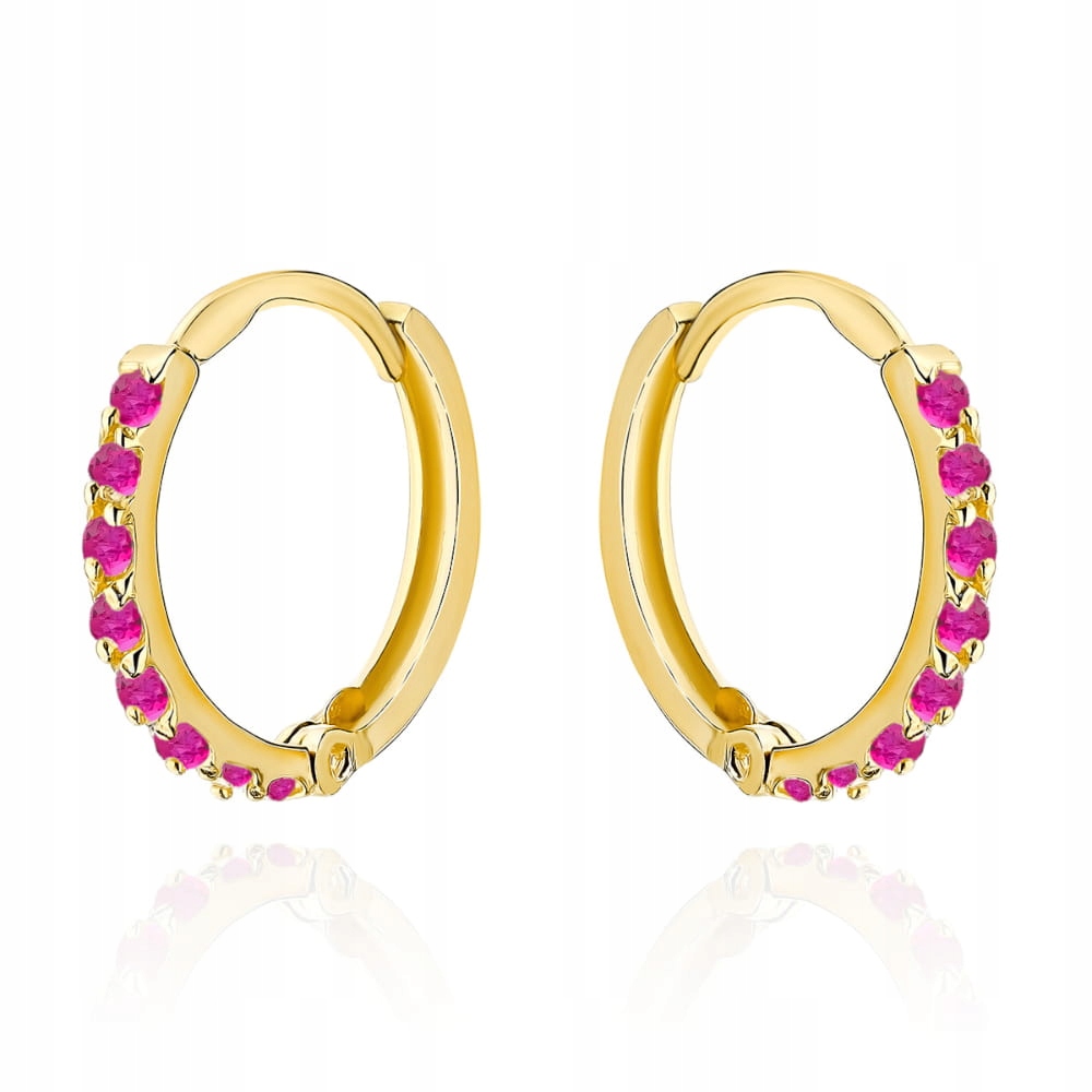 Zlaté náušnice s kolečky 585 Zirkony Fuchsiová 0.81g Kolečka s kameny