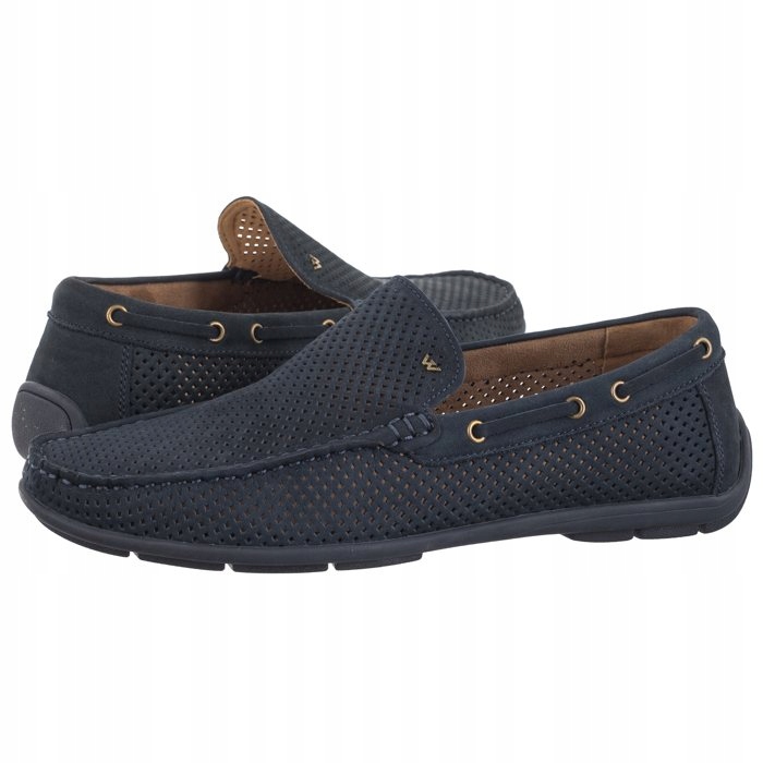 Boty Mokasíny Kožené Pánské Wojas Tmavě modré Perforované 10103-26