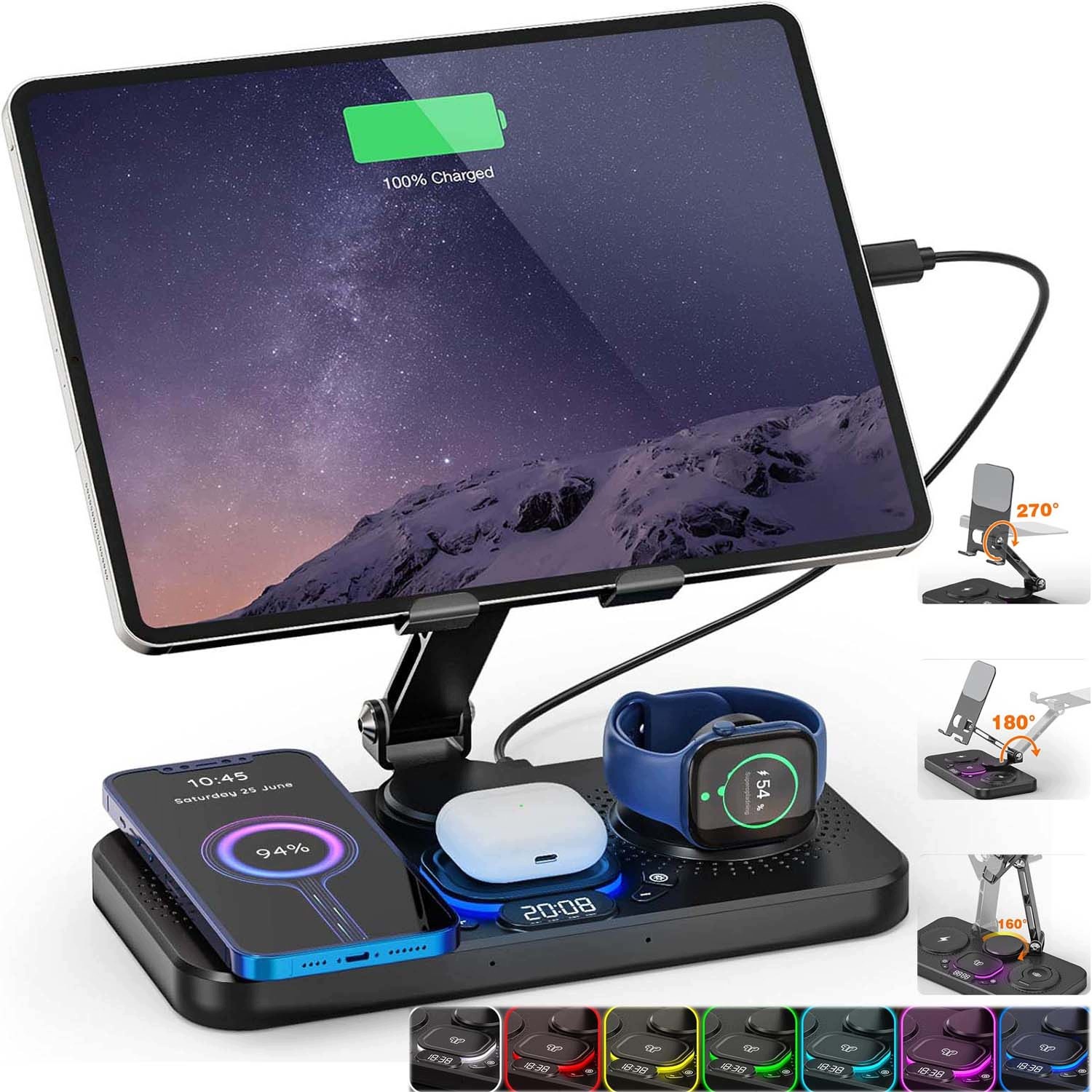 Bezdrátová Indukční Nabíječka Pro Telefon A Hodinky Sluchátek 6V1 Qi 45W