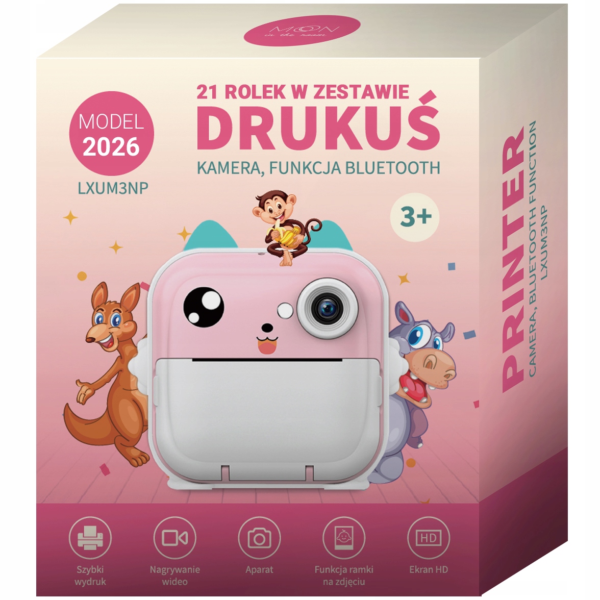 Drukuś Aparat Natychmiastowy Mini Drukarka Termiczna 21 Rolek Papieru