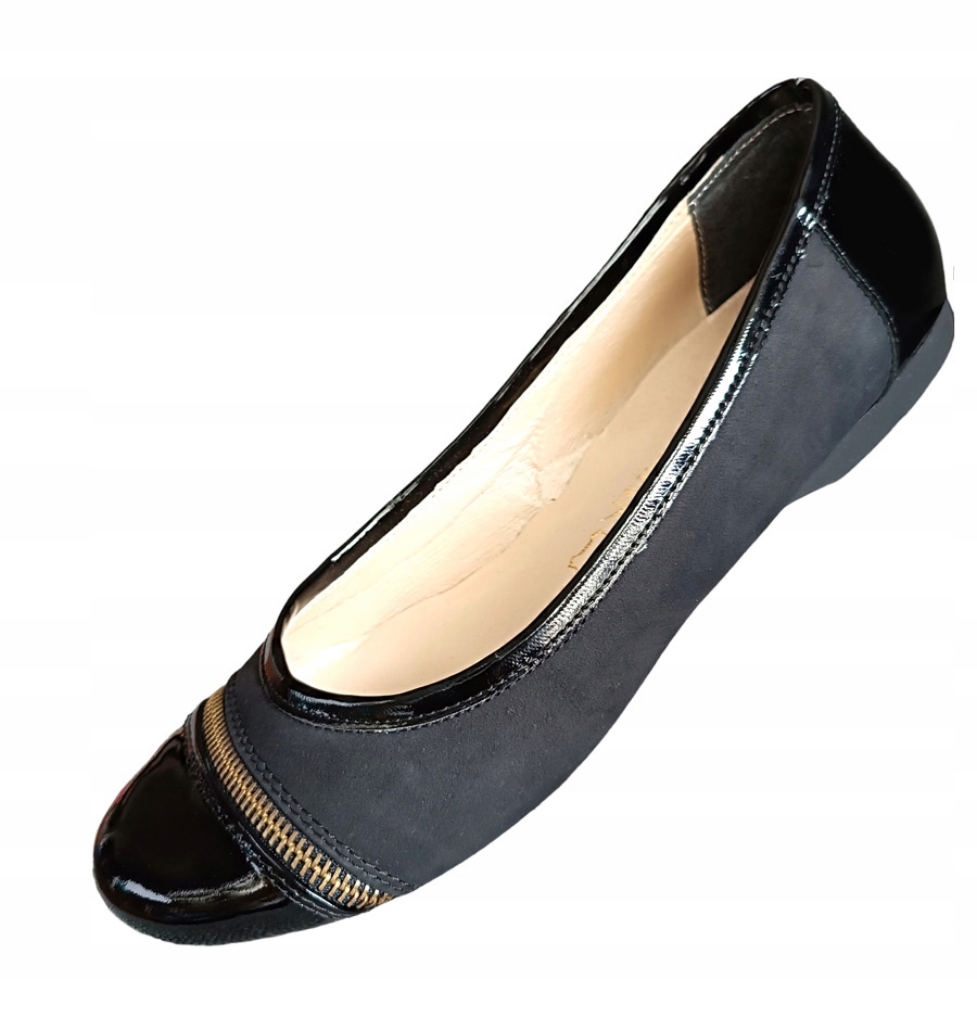 Výprodej! Kožené baleríny Luciano přírodní kůže černé polobotky 38