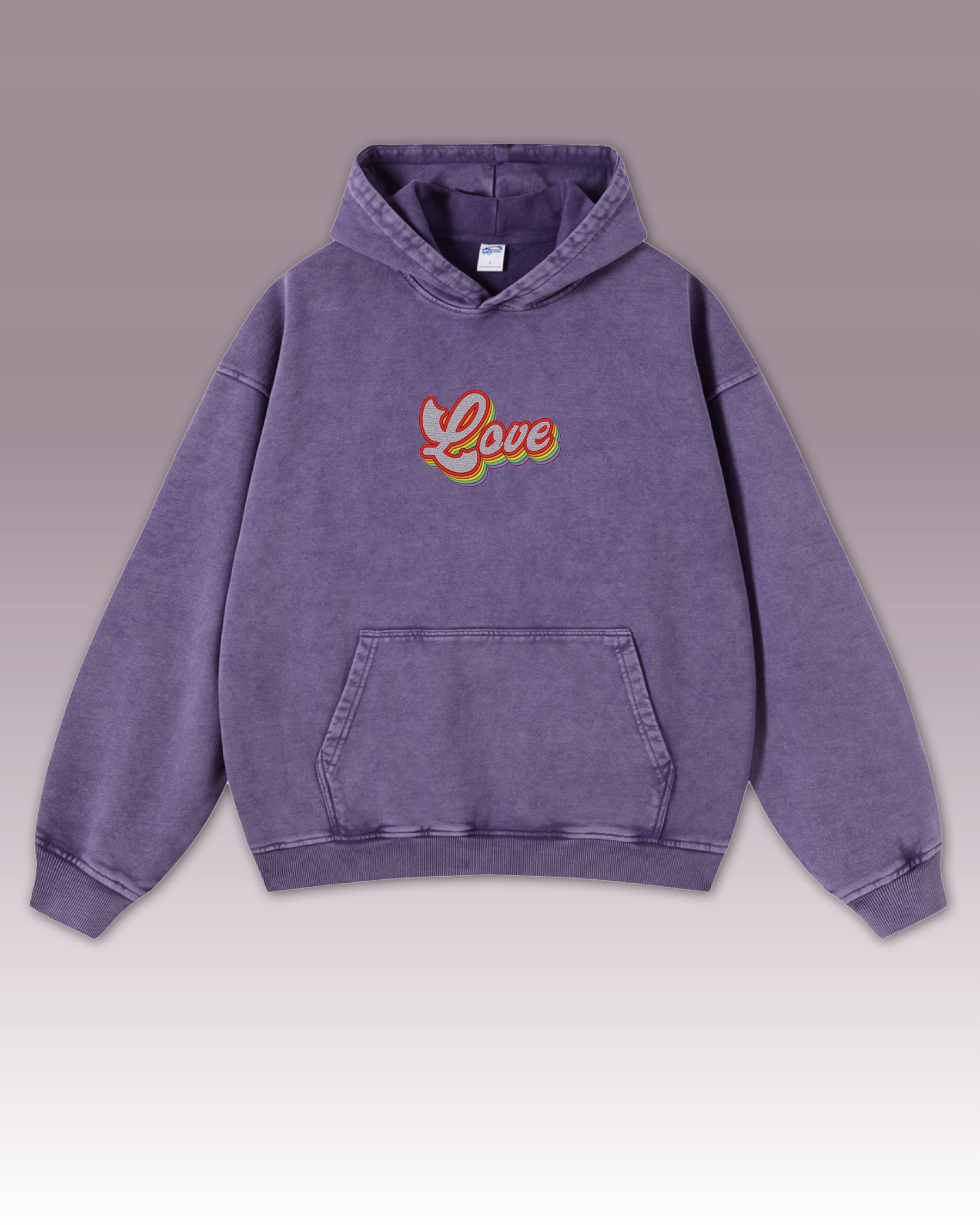 Mikina Duhová Love Haft Barevná Duha Barvy Vintage Radost Fialová M