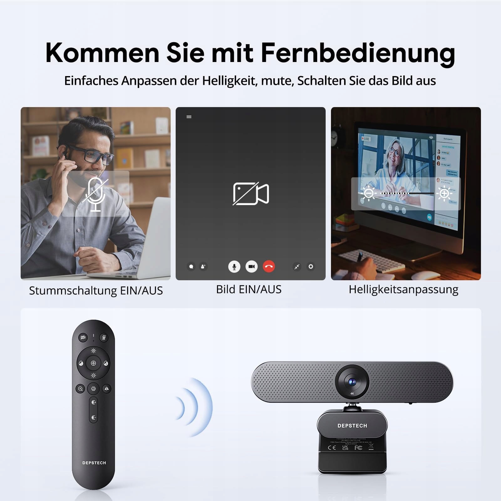 DEPSTECH Kamera Internetowa 4K Ultra HD Mikrofon Zoom Autofokus PC Mac — miniatura 4