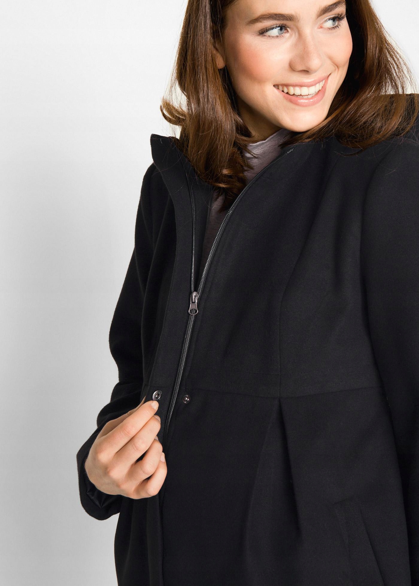 PŁASZCZ CIĄŻOWY Z KAPTUREM BONPRIX 36 Kolor czarny