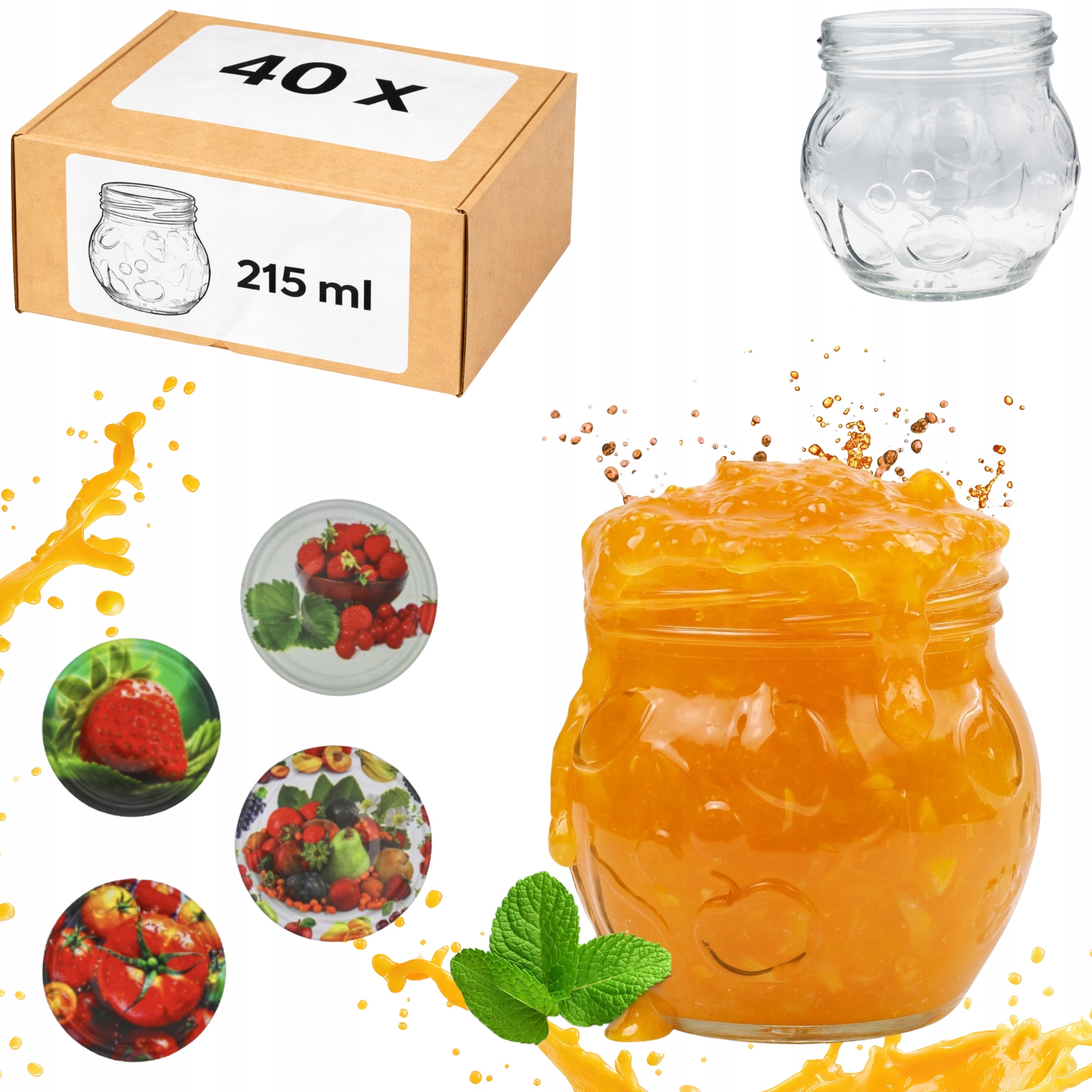 40 x Skleněná Zavařovací Sklenice Sklenice Na Zavařeniny Džem Med Povidla 215 ml Víčko
