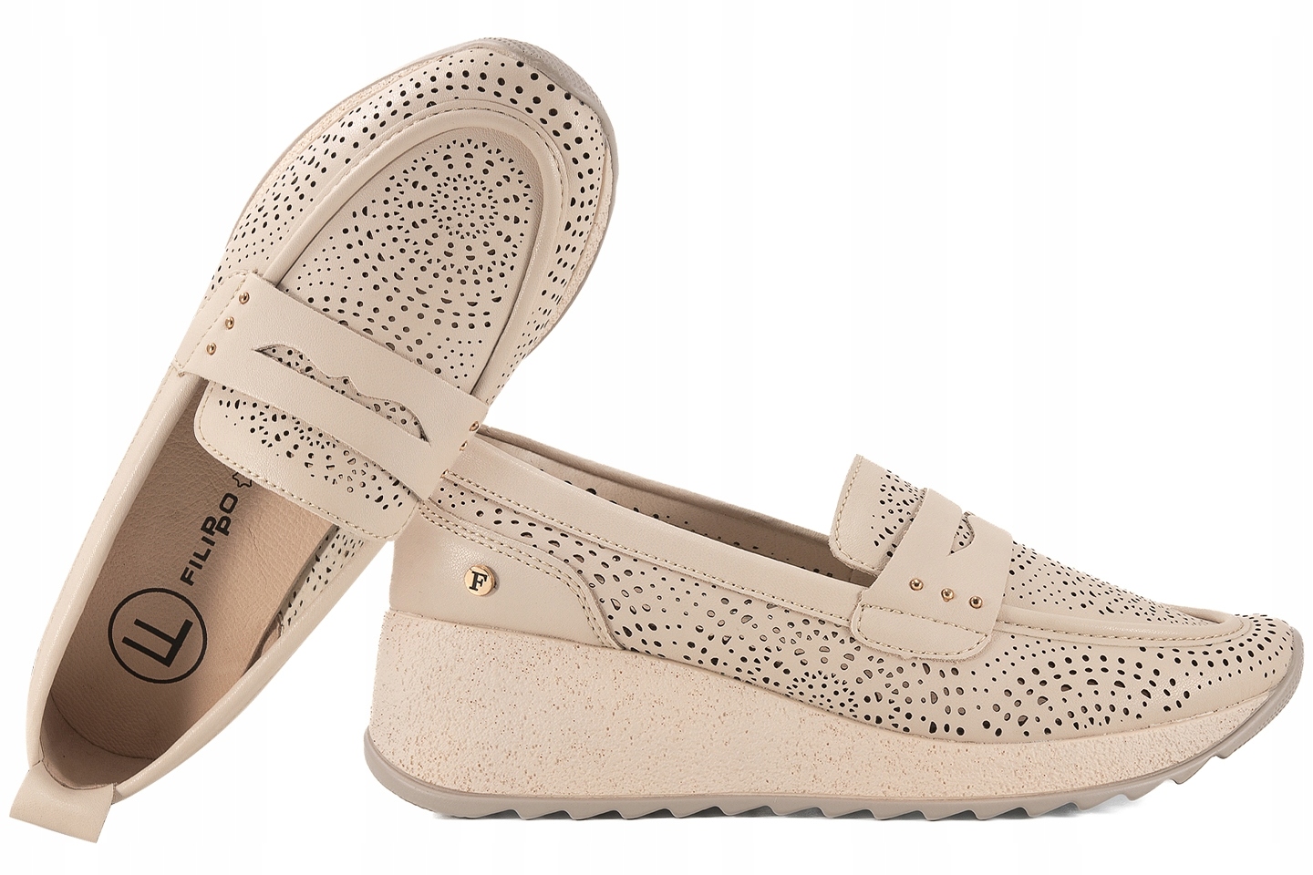 Filippo DP7544 Ažurové Mokasíny Polobotky Na Klínku, Kožené, béžové 39