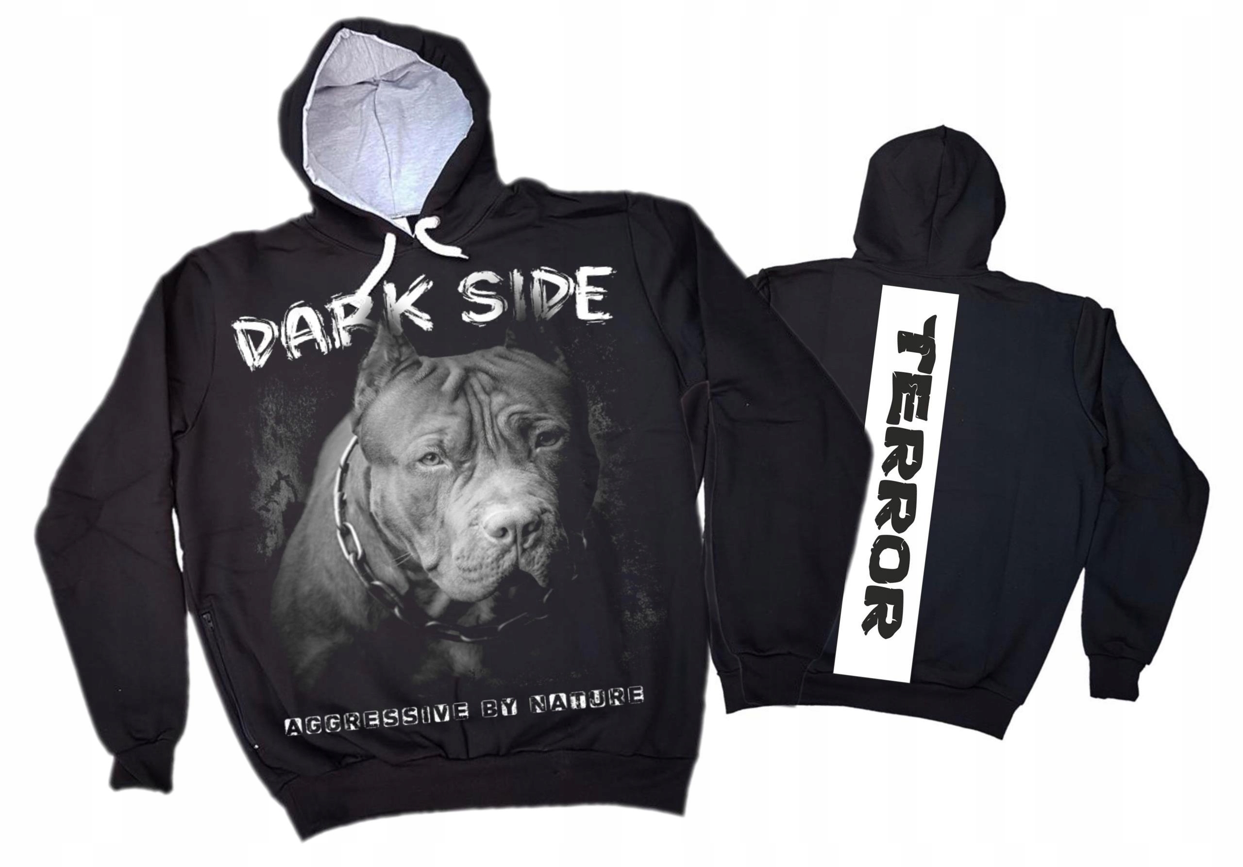 

M Bluza kangur pies biały+pasek czarna Pitbull
