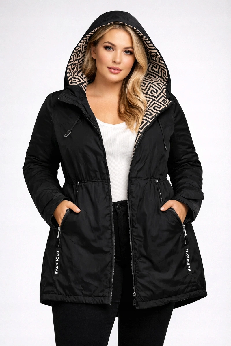 Péřová Přechodová Bunda B8037 Černá/béžová 46