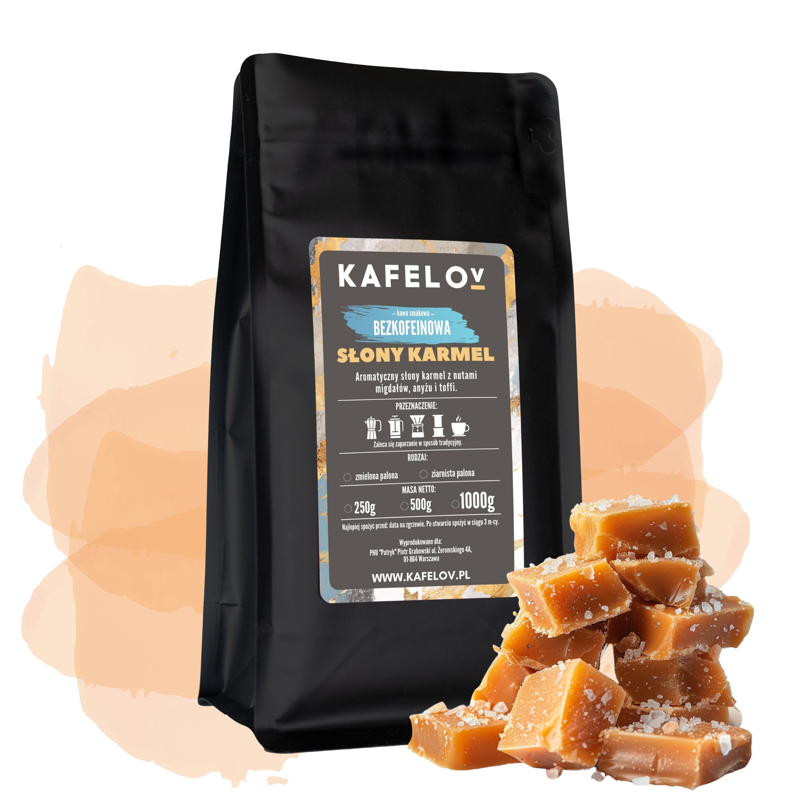 Káva bezkofeinová káva Slaný Karamel 1 kg Kafelov