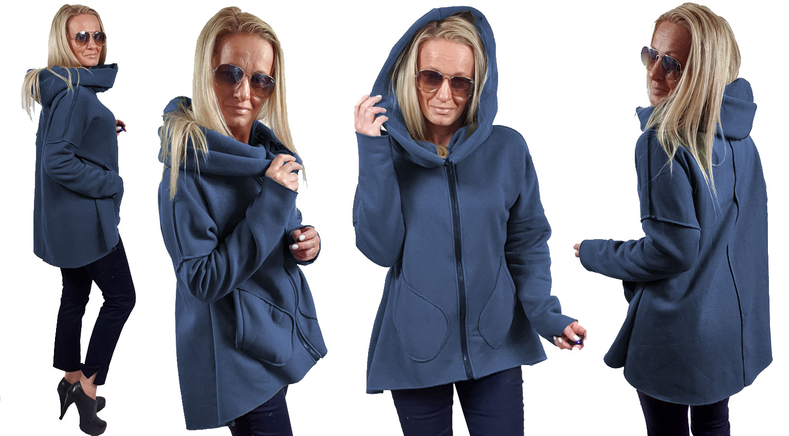 

Asymetryczna Bluza Tunika Kardigan Komin Kaptur L