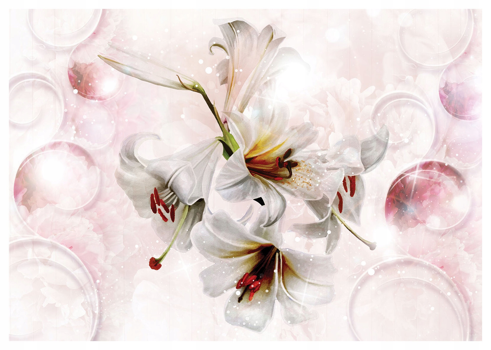 Vliesová fototapeta Lilie biele ružové pastely jemnosť 416x254 lepidlo