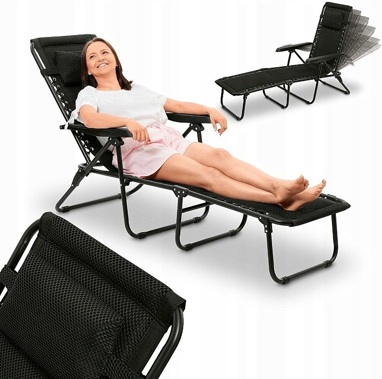Leżanka Leżak Ogrodowy Plażowy Regulowany 6 Pozycji Tadar 63x182x55 czarny