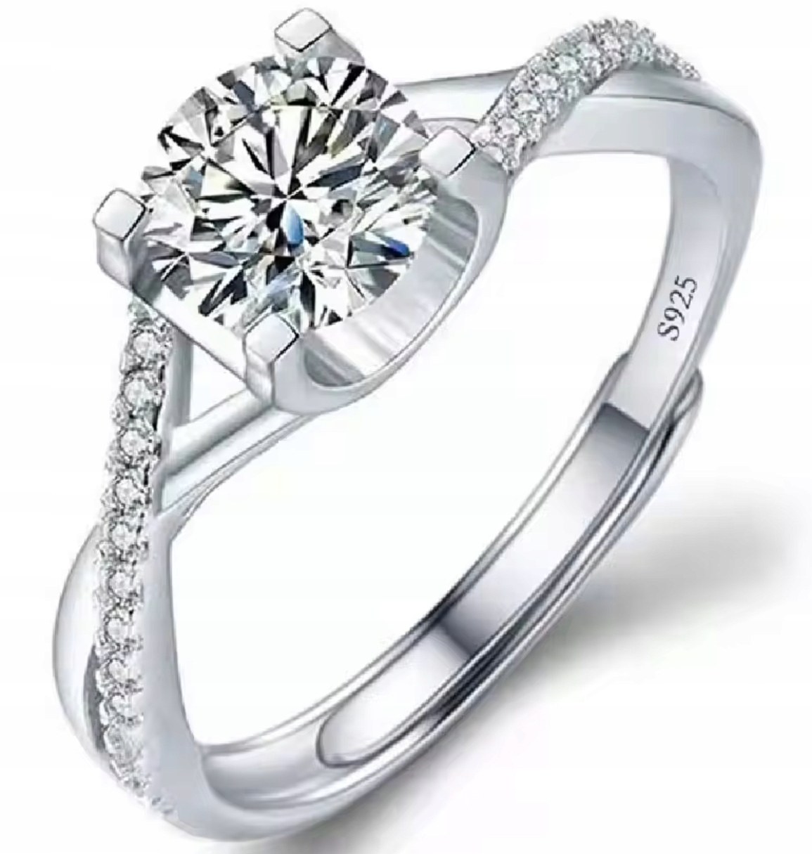 Stříbrný Prstýnek s briliantem a zirkony, nastavitelný Velikost