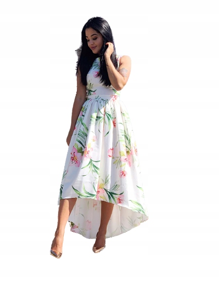 Dlouhá Asymetrická Šaty S Růžovými Květy