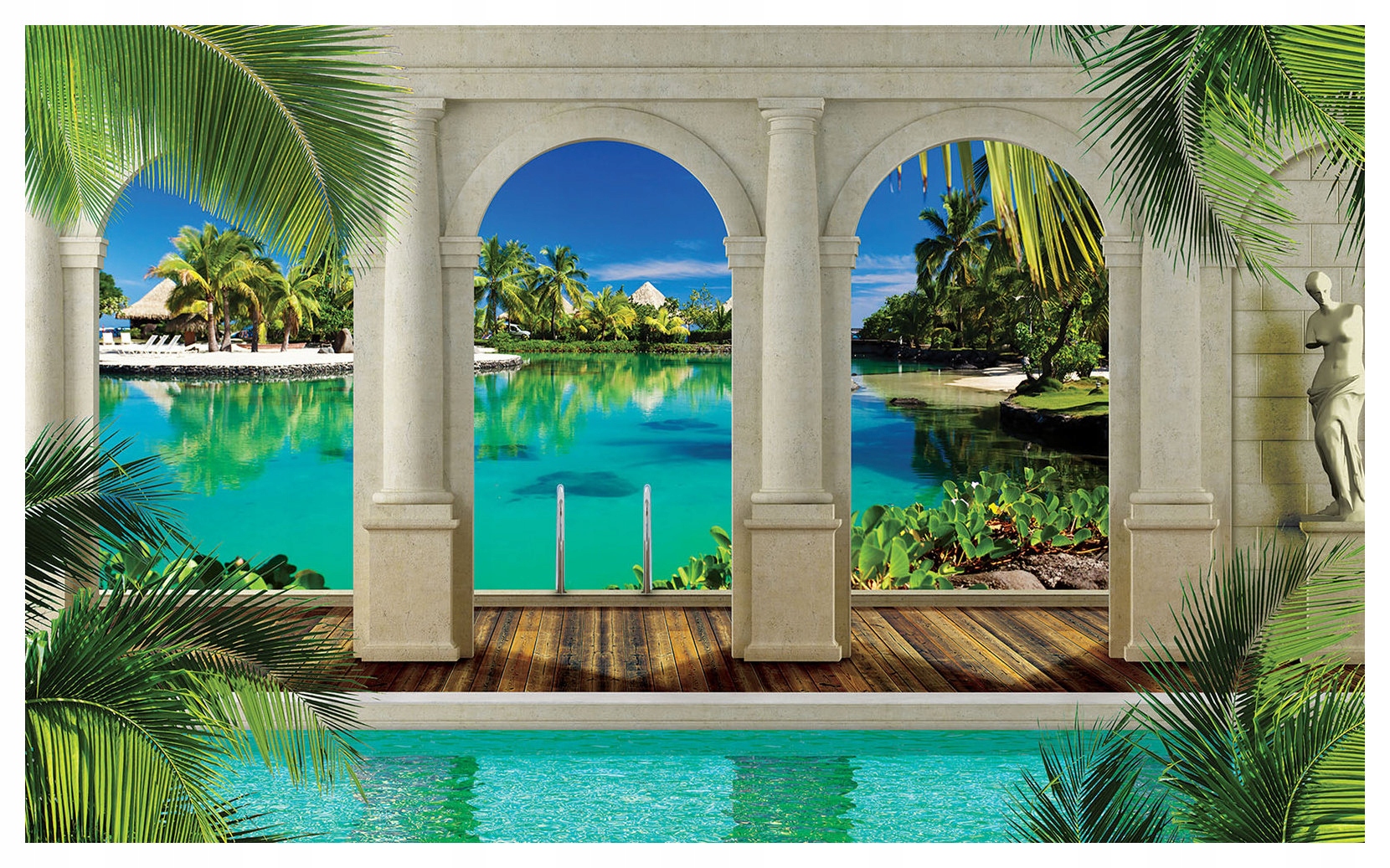 Fototapeta Tropický ráj Oceán Palmy Pláž Bazén vinylová 254x184 lepidlo
