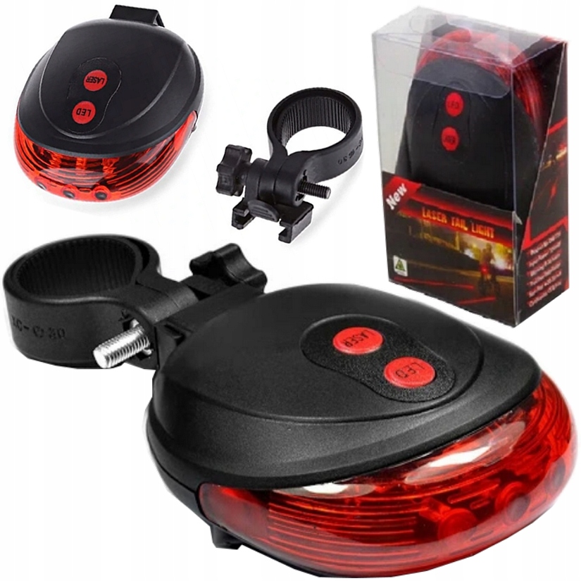 

Lampka Rowerowa Tylna 7 Trybów Tył 5 Led + Laser