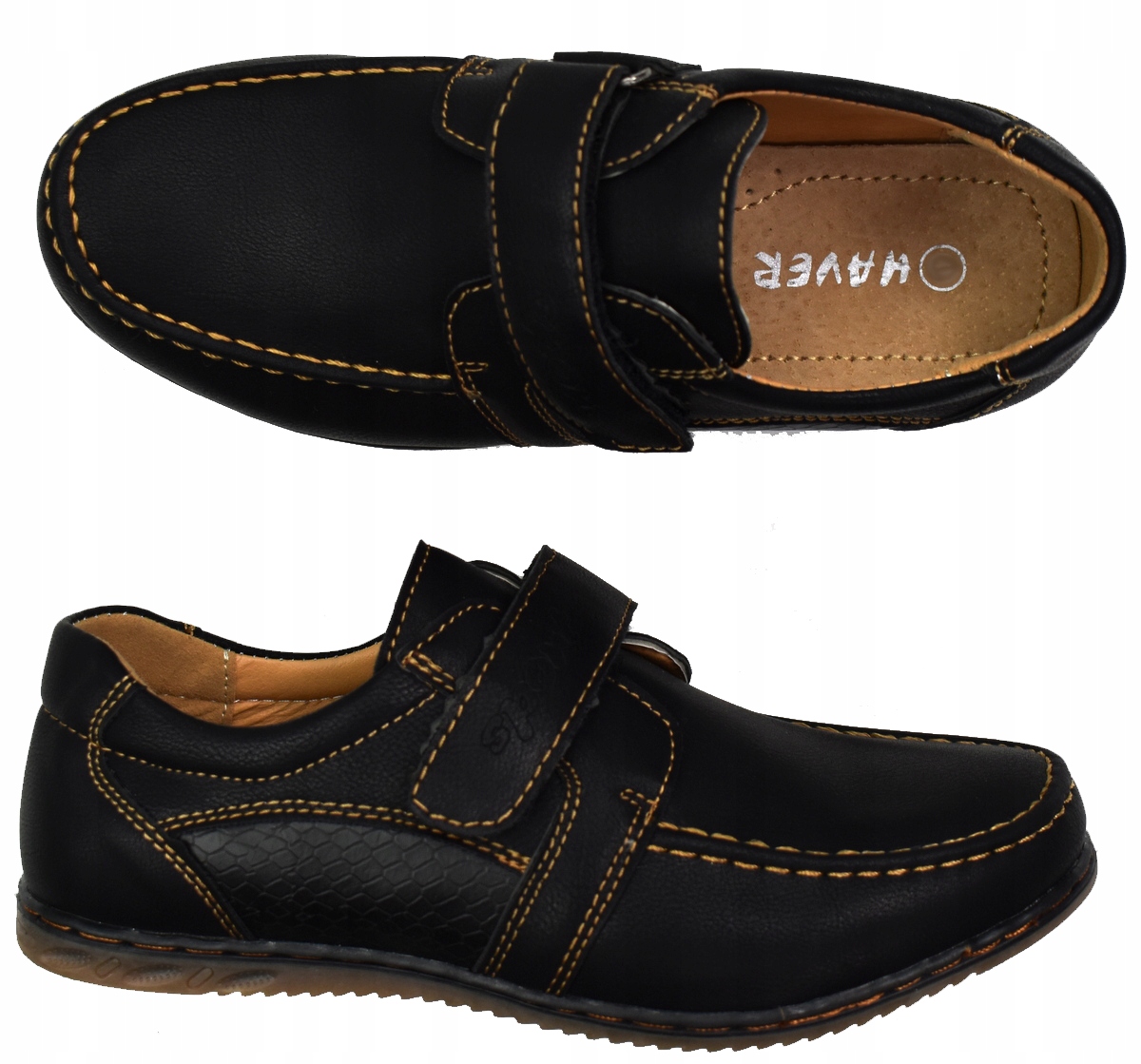 HAVER Czarne PÓŁBUTY Mokasyny Wizytowe 21 cm - 33