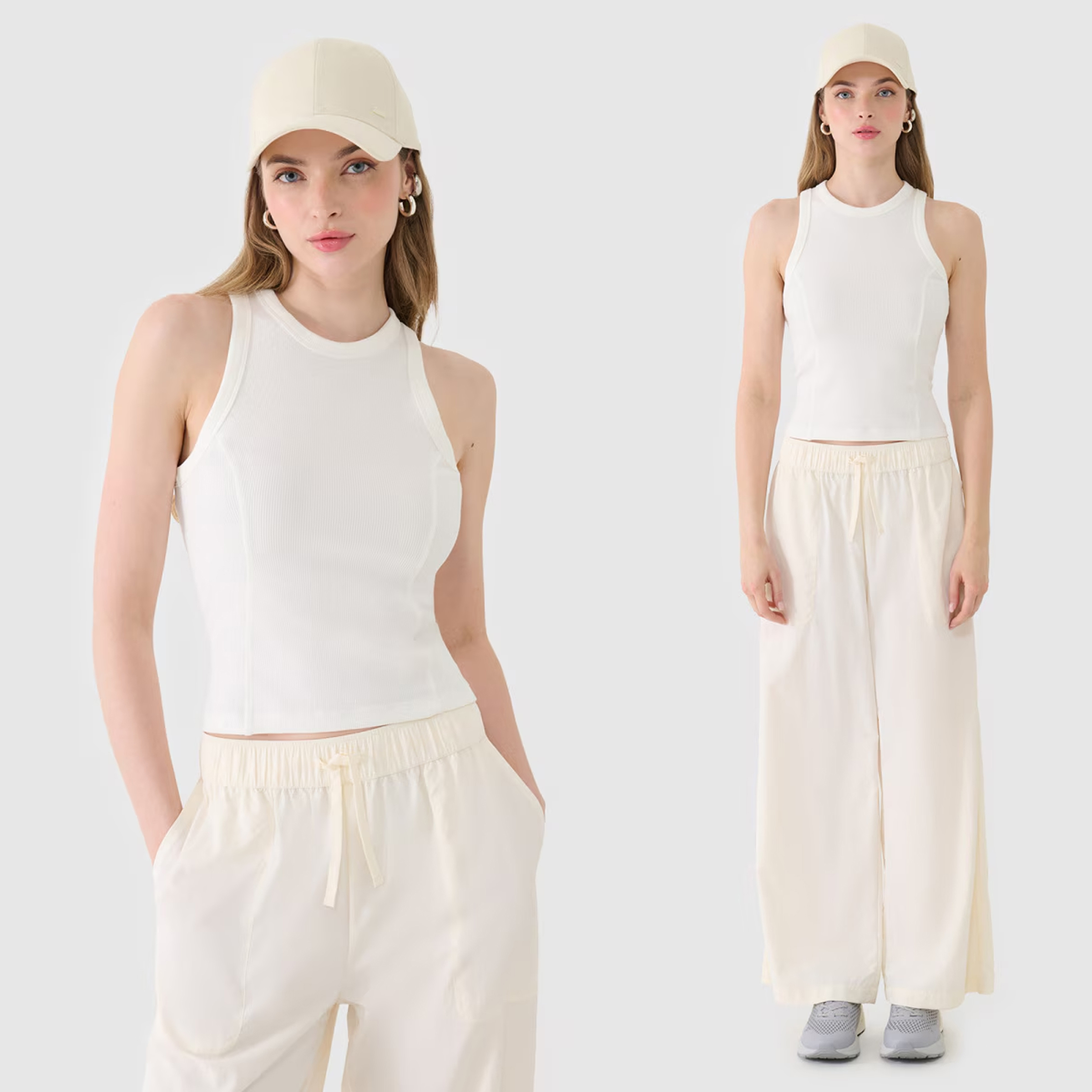 Top Damski 4F Slim Fit Z Prążkowej Dzianiny bez rękawów Bawełna Biały S