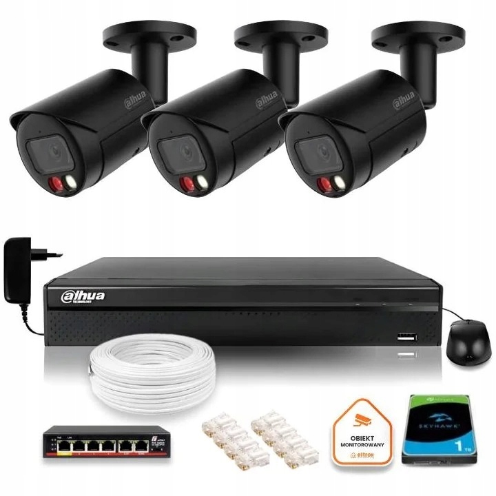 Sada na monitorovanie Ip kamery 3x IPC-HFW2449S-S-IL-0280B-BLACK 4Mpx IR30m