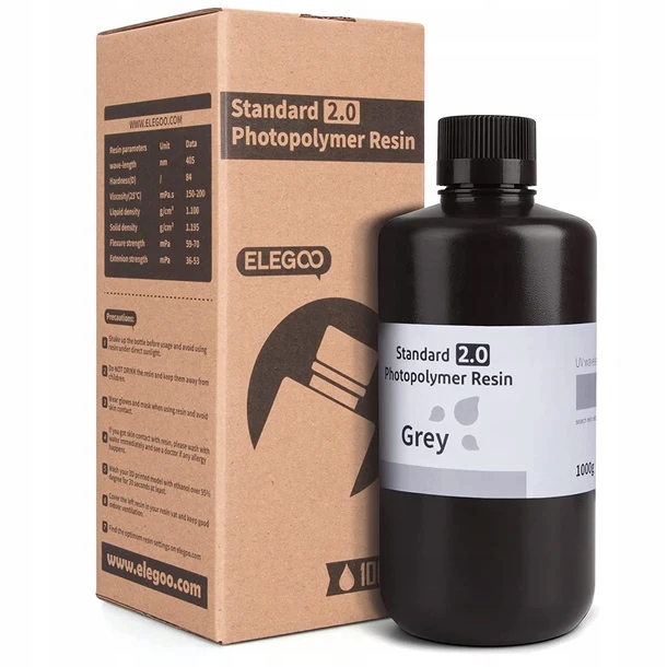 Żywica do Drukarki 3D UV ELEGOO Standard 2.0 Szara Grey 1KG 1L EAN (GTIN) 8605042609758