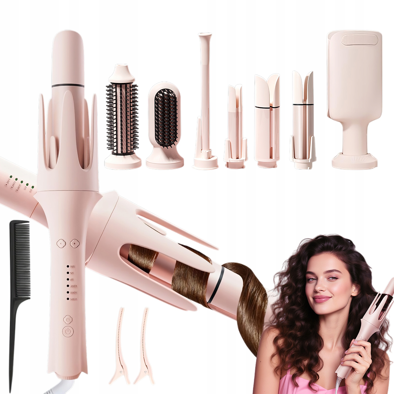 Lokówka Automatyczna 7W1 Z Jonizacją i Regulacja Timer Zestaw Do Stylizacji